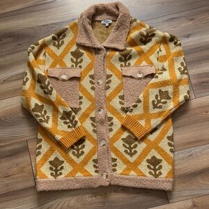 Polagram Knit Cardigan in Mustard and Tan